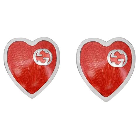 gucci heart earrings black|Gucci enamel heart stud earrings.